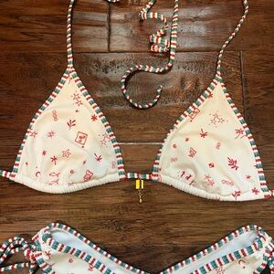 Pacsun White Printed Moira Triangle Bikini Top